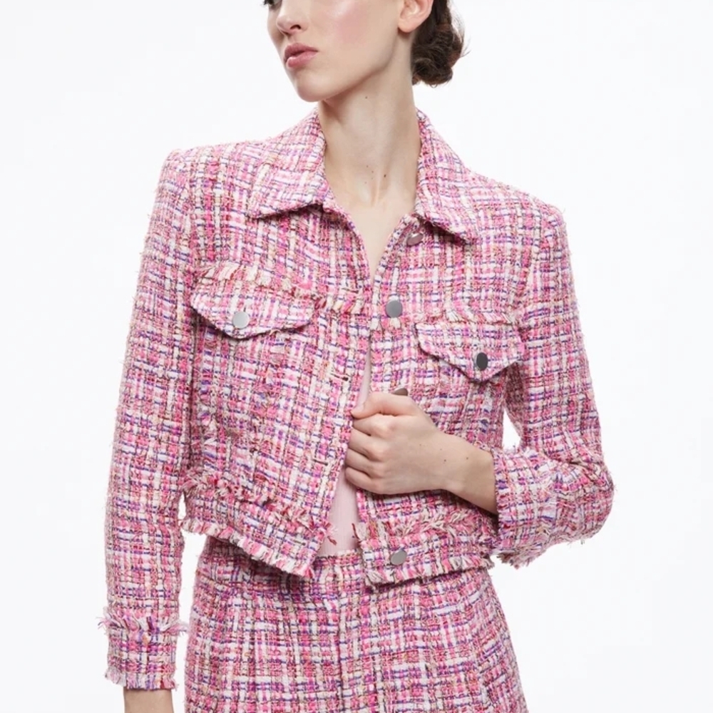 Alice + Olivia Tweed Cropped Jacket XS & Conry Pleated Short Sz 2 - Picture 2 of 9